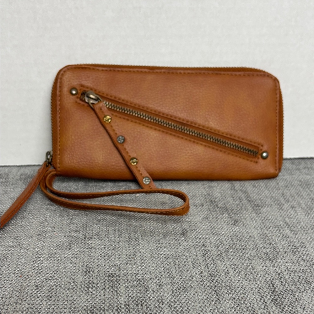 Free People Vegan Tan Wristlet Zipper Accent Granola Cottagecore